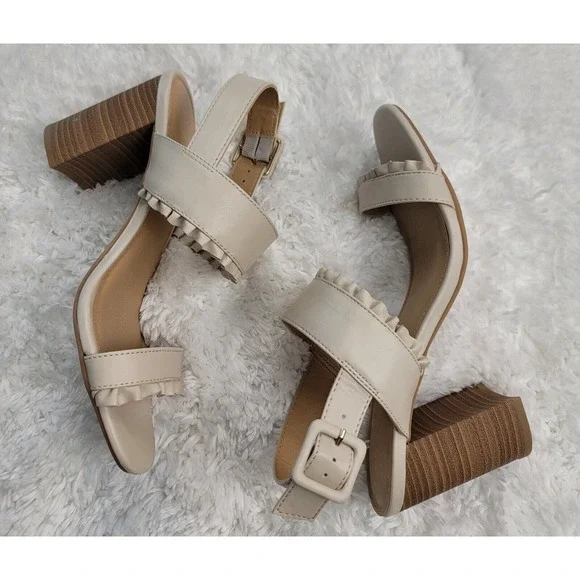 LC Lauren Conrad Etta Slingback Sandals Womens Size 8 Cream Two Band Ruffle Trim - Picture 4 of 10